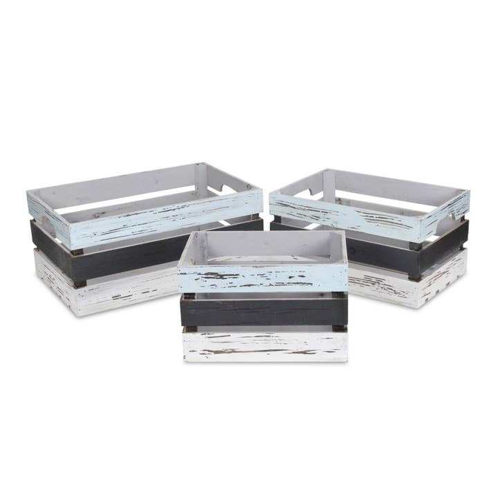 Cheungs Home Decor - Wholesale Decorative Box - Feliciana Set of 3 Rectangular Wood Slat Crates - Multicolor1