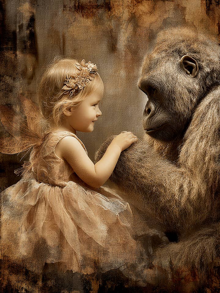 Baby Fairy with Baby Bigfoot Art Print - 8"x10" Artwork for 11"x14" Frame for wholesale by Mowbi