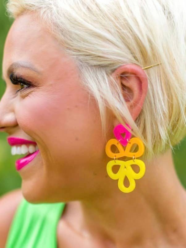 Geometric Earrings - Hot Pink / Mango / Yellow for wholesale by Cora's Den