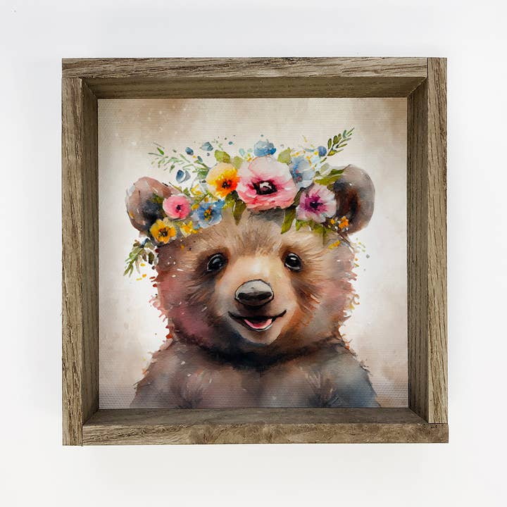 Hangout Home - Vendita all'ingrosso Stampa artistica - Simpatico orsacchiotto a forma di orso, decorazione da cameretta con cornice in legno rustico