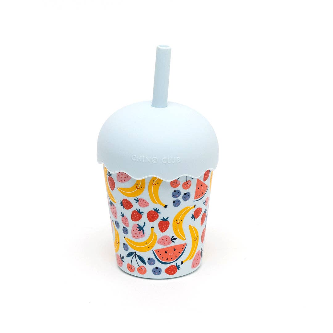 Chino Club - Wholesale Drinking glass/cup – Kids & Baby - Fruits Blue Mini Smoothie Cup & Straw 200ml