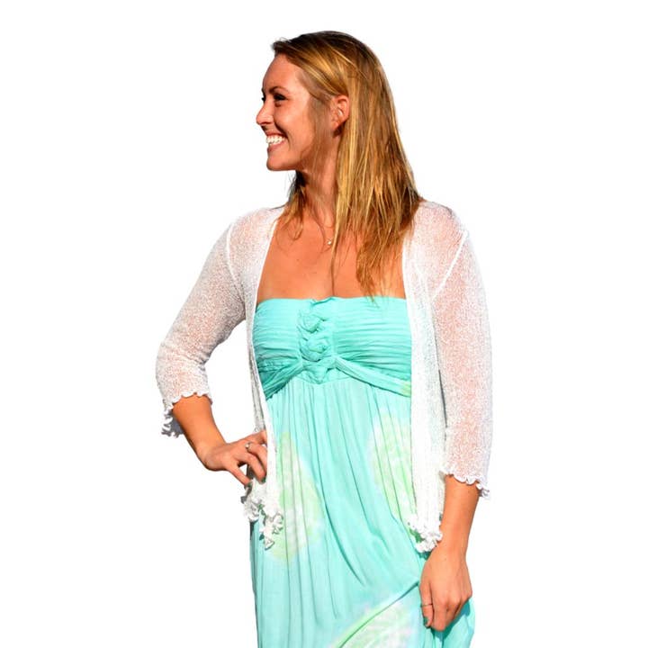 Camisola Tradewind, Cardigan Xale de Malha Transparente Branco Sólido por atacado de Island Style Clothing Co by Akamai Distribution Ltd