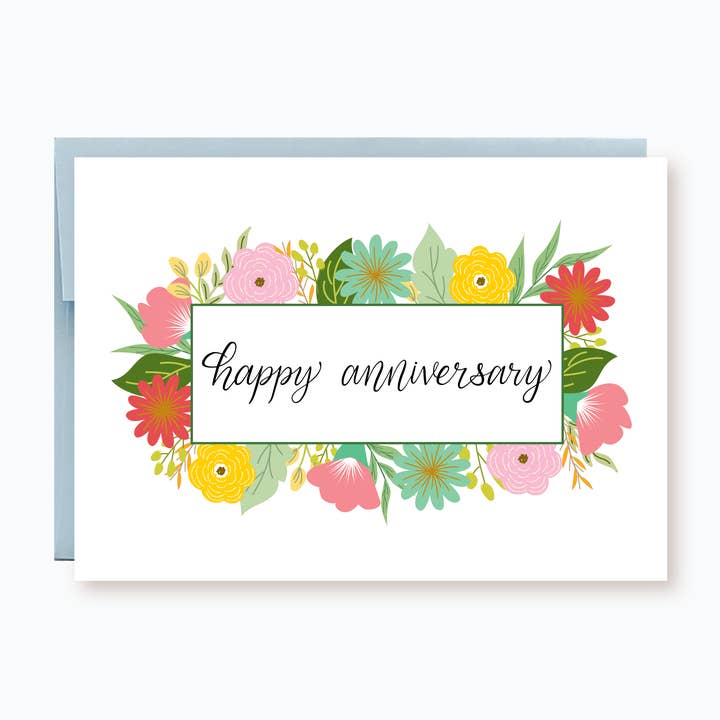 Colorful Flowers Happy Anniversary Card | Floral Anniversary for wholesale by Hemana Paperie