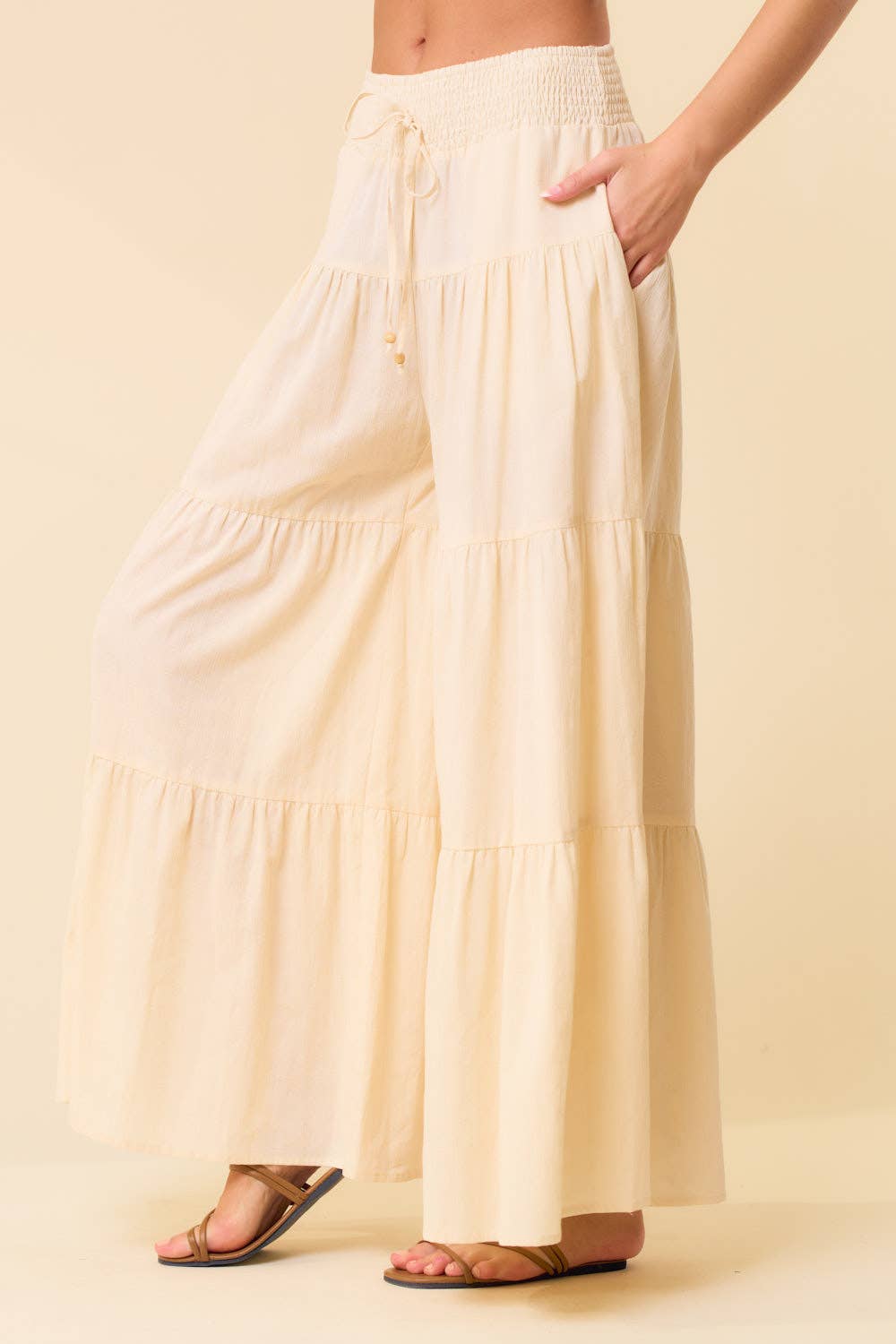 Doe and Rae - Wholesale Pants - Women's - TIERED WIDE PANTS WITH SMOCKED WAIST - 8763P4