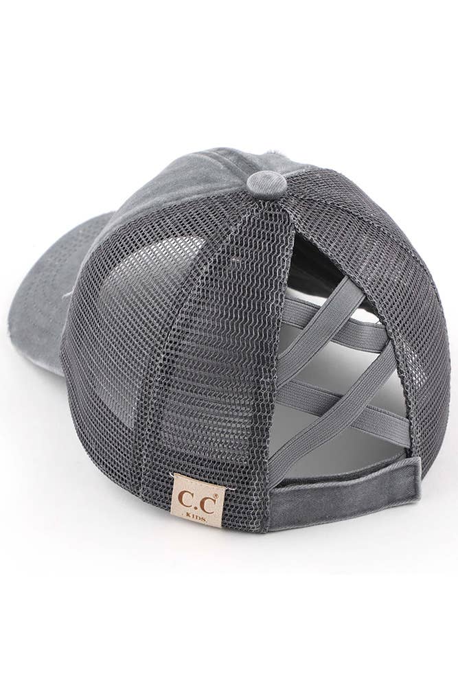 Hana - Venta al por mayor Gorras de béisbol - Niños - Gorra de poni cruzada con banda elástica de mezclilla lavada para niños de C.C15