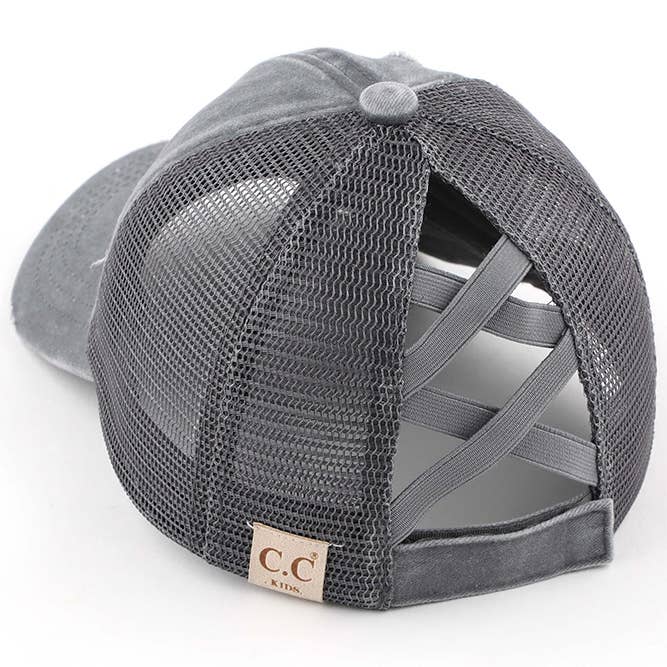 Hana – wholesale Baseball cap – Kids – C.C Kids Washed Denim Elastic Band Crossed Pony Cap15