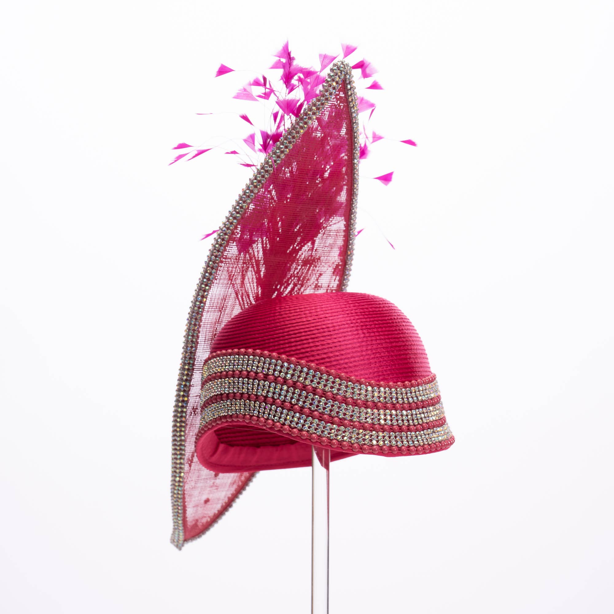 KaKyCo - Wholesale Fascinator Hat - Women's - Stone bending satin cloche with brooch and feather | AJ779Y18