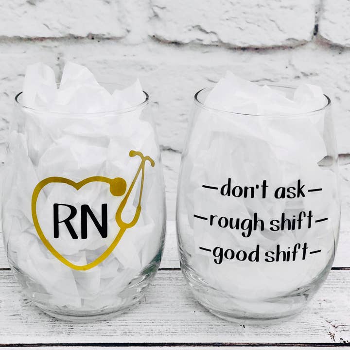 RN Good Shift/Rough Shift/Não pergunte copo de vinho sem haste por atacado de Velaris Wood and Vinyl