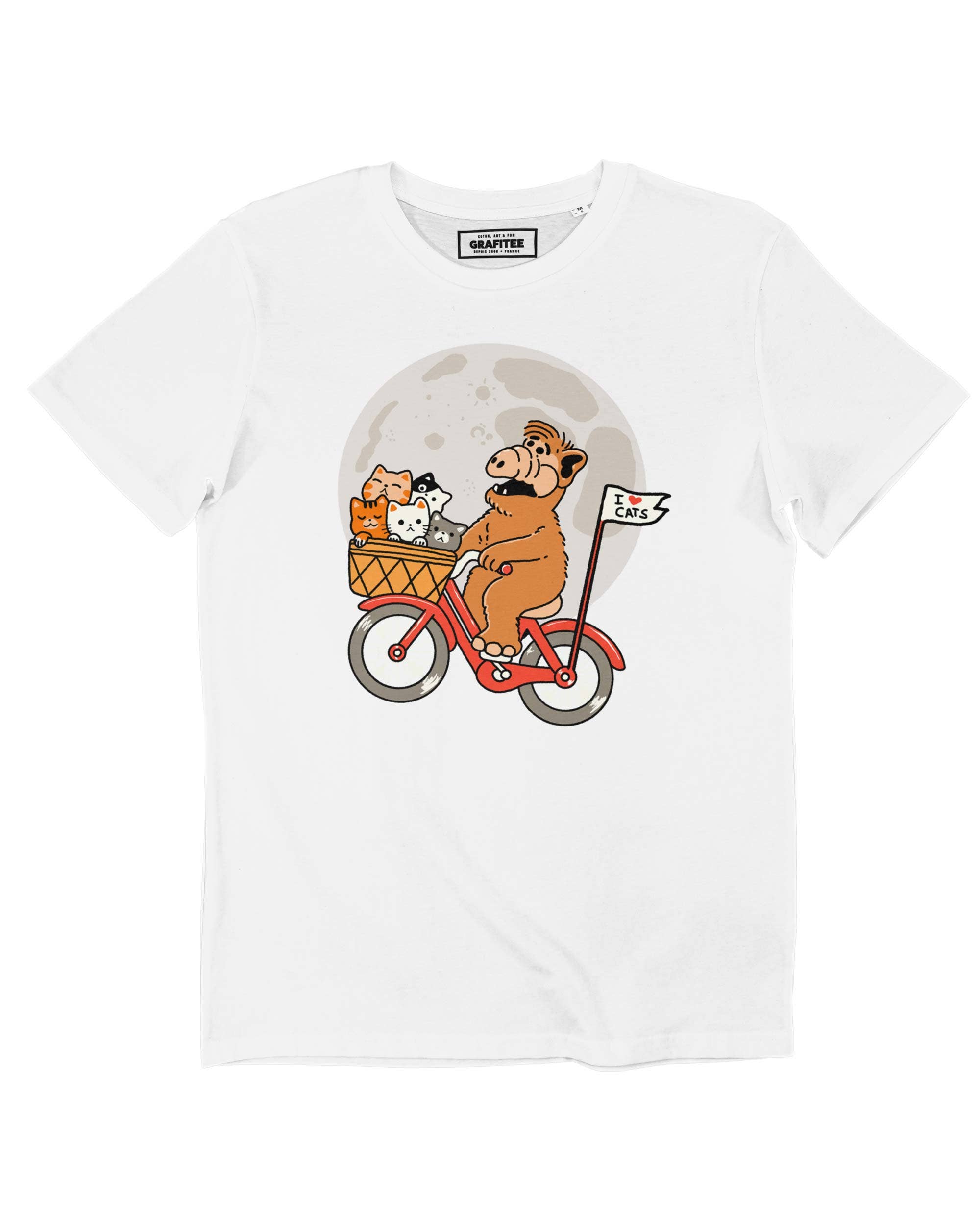 Grafitee - Vente T-shirt à imprimés – unisexe - Alf, Cats & the Moon - Graphisme Film The Extra-Terrestrial0