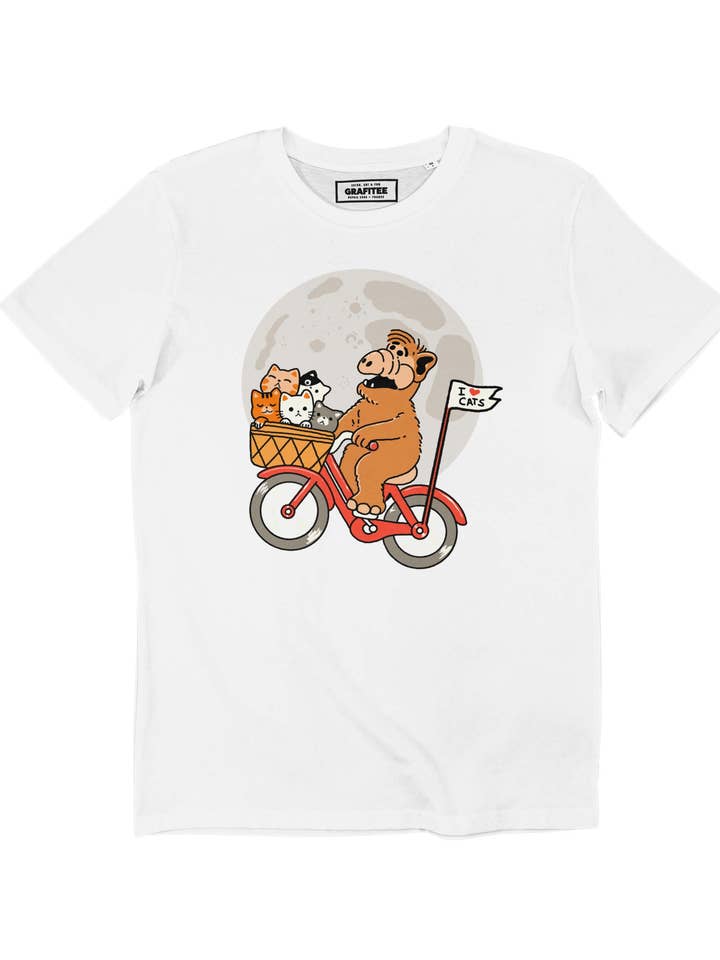 Grafitee - Vente T-shirt à imprimés – unisexe - Alf, Cats & the Moon - Graphisme Film The Extra-Terrestrial0