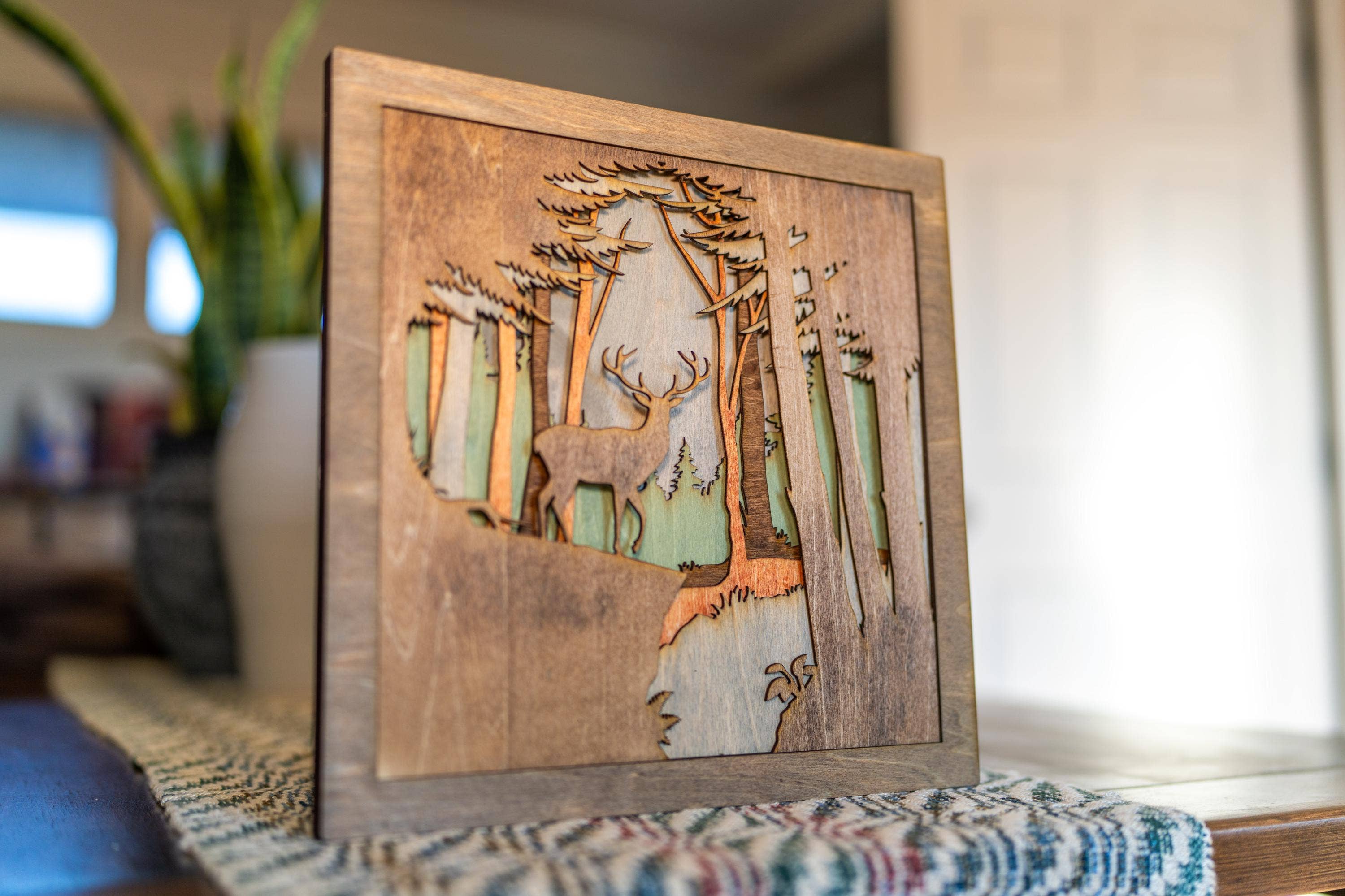 Carving Nomad - Wholesale Wall Accent - 3D Layered Woodcut Deer Forest Wall Art Handcrafted4