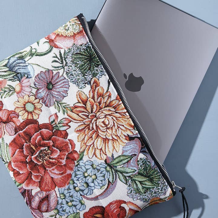 Eturel Madrid – wholesale Fodral för bärbar dator och surfplatta - Dam – Jacquard tyg datorväska med röda blommor