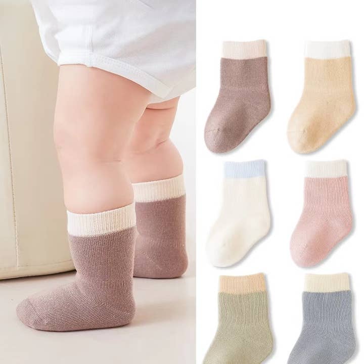 Baby newborn solid color non-slip cotton socks for wholesale by Little Trendy