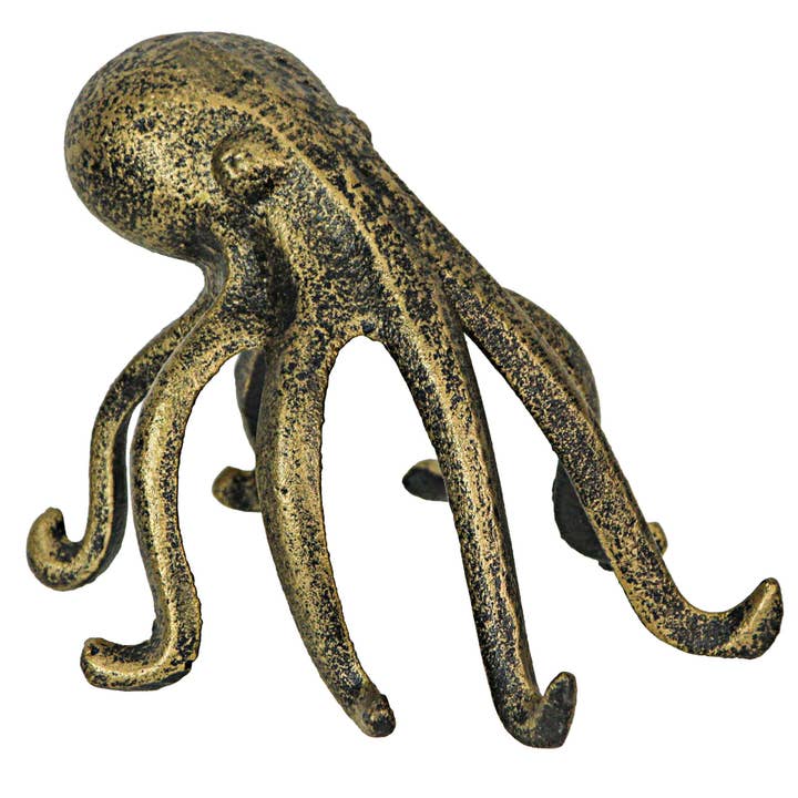 Antique Gold Cast Iron Octopus Phone Holder/Bookend Decor for wholesale by Zeckos