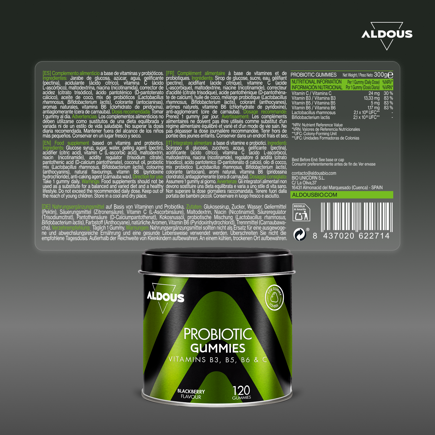 Aldous Bio - Wholesale Voedingssupplement/vitamine - Probiotica en vitamines Aldous gummies | 120 gummies6