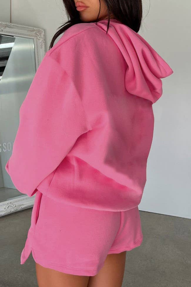 HIDDENBRAND - Wholesale Lounge Set - Women's - basic pocket hoodie &  drawstring short set outfits40