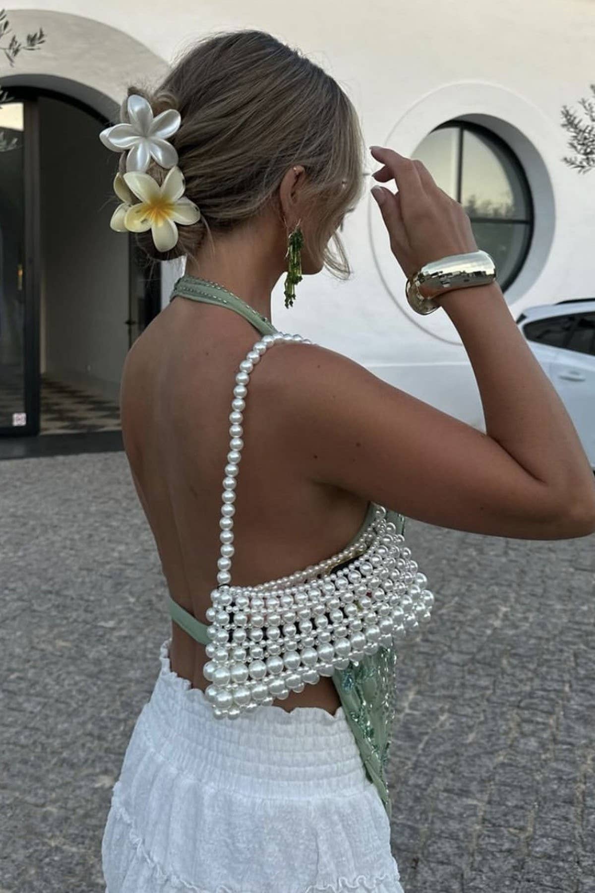 Rosa Clothing - Wholesale Tank Top - Women's - Chic Floral Sequined embroidered halter low-cut tank top11