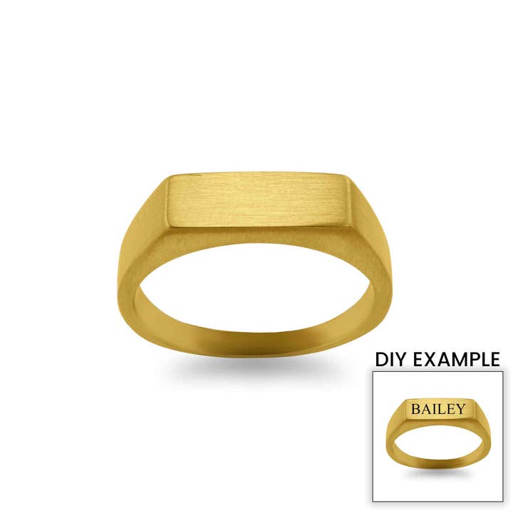 WJW - Wholesale Signet Ring - 18k Gold PVD Coated Stainless Steel Blank Engravable Horizontal Rectangle Signet Ring