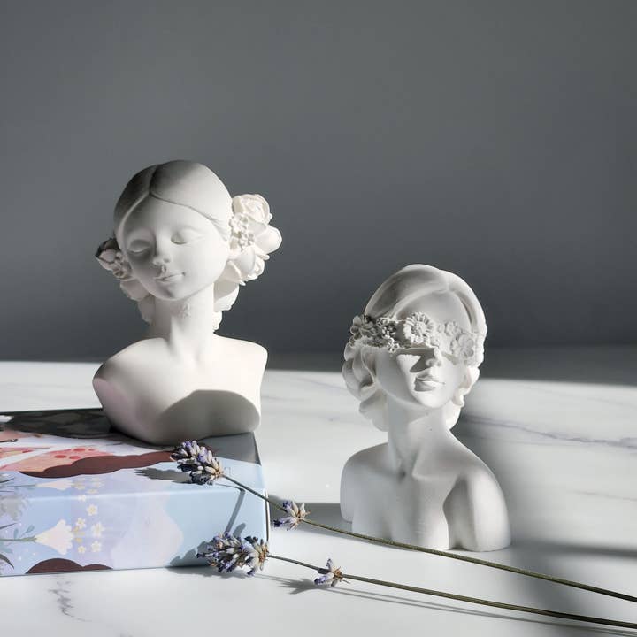 Weii Life Inc. - Vente Figurine décorative - Statuette de demoiselle d'honneur en béton avec bandeau sur les yeux