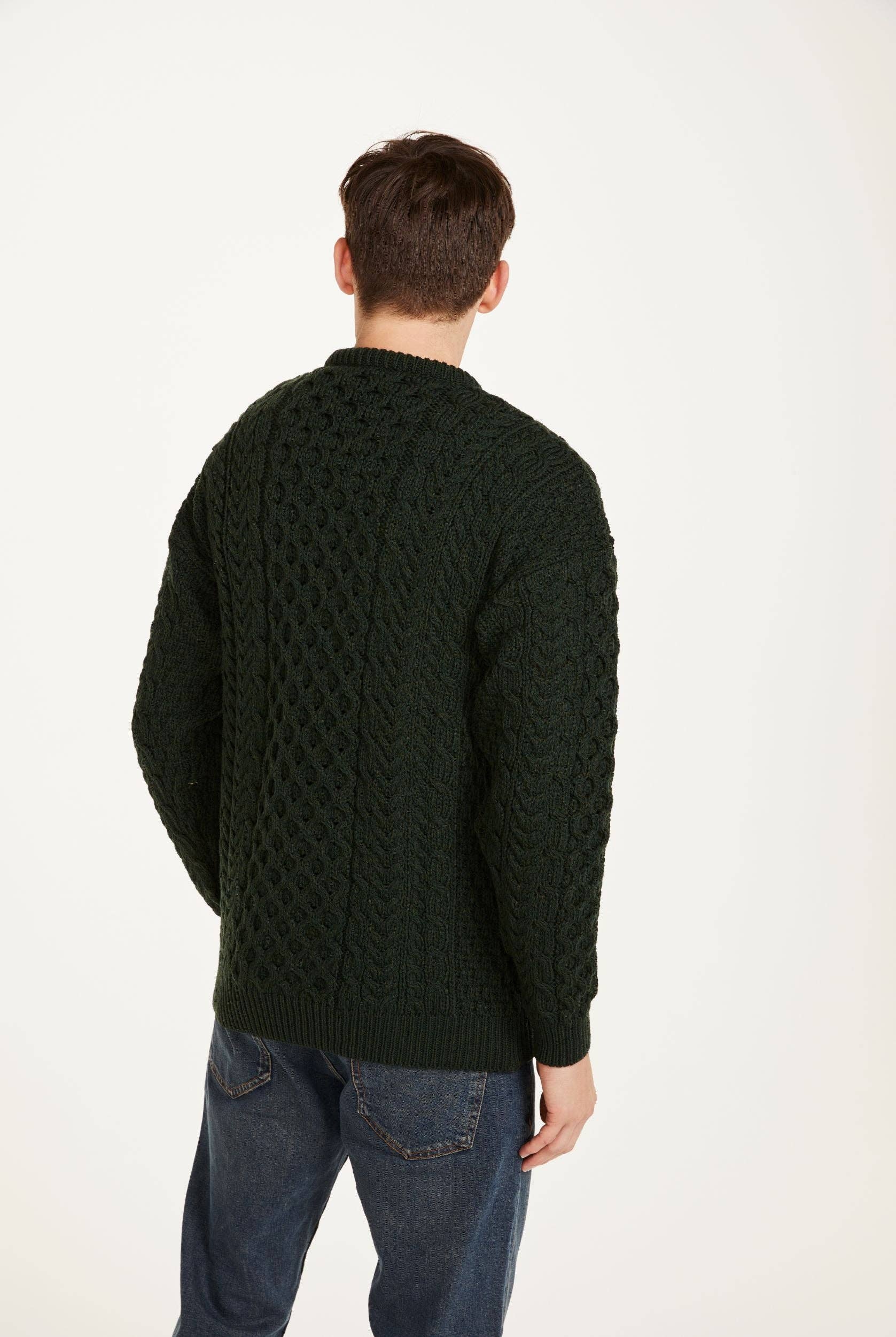 Aran Woollen Mills - Wholesale Knit Sweater - Men's - Inisheer Traditional Mens Aran Sweater -  Forest Green1