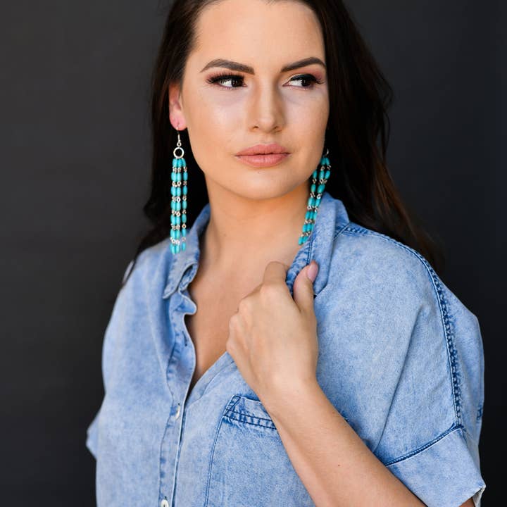 West & Co. - Wholesale Tassel Earrings - 5" Green Beaded Tassel Earring