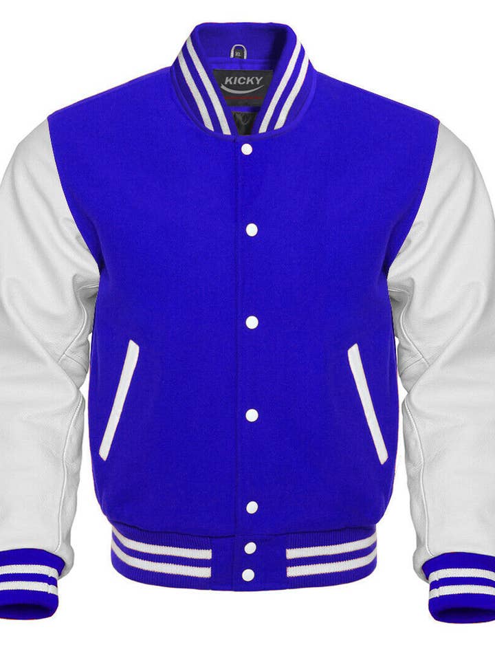 Varsity Jacket, 100% Melton Wool and Original Leather RBW for wholesale by Kicky Imports LLC