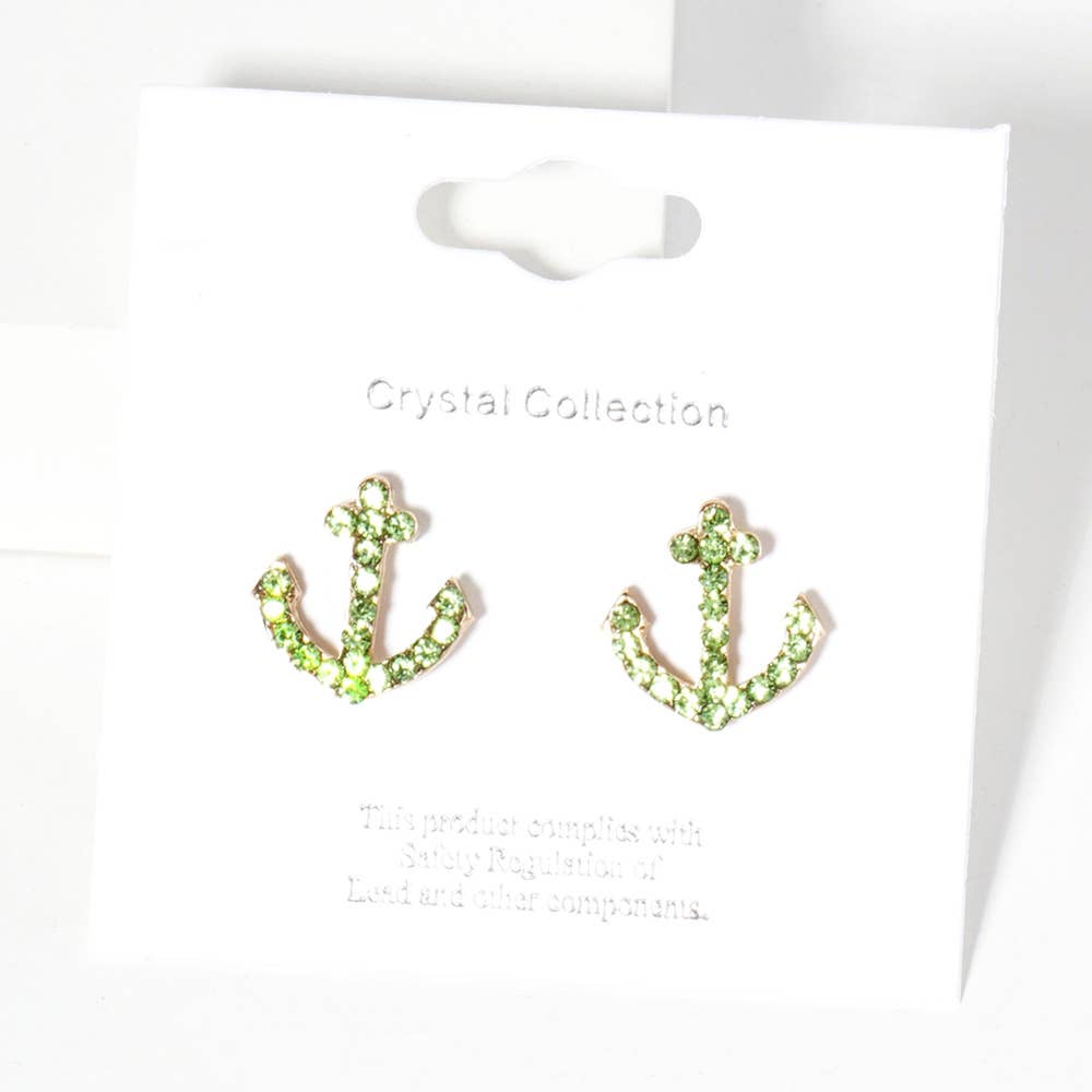 Sensibling Corp. - Venta al por mayor Pendientes de botón/aretes de poste - Pendientes de botón con ancla pavimentada de cristal de imitación.32