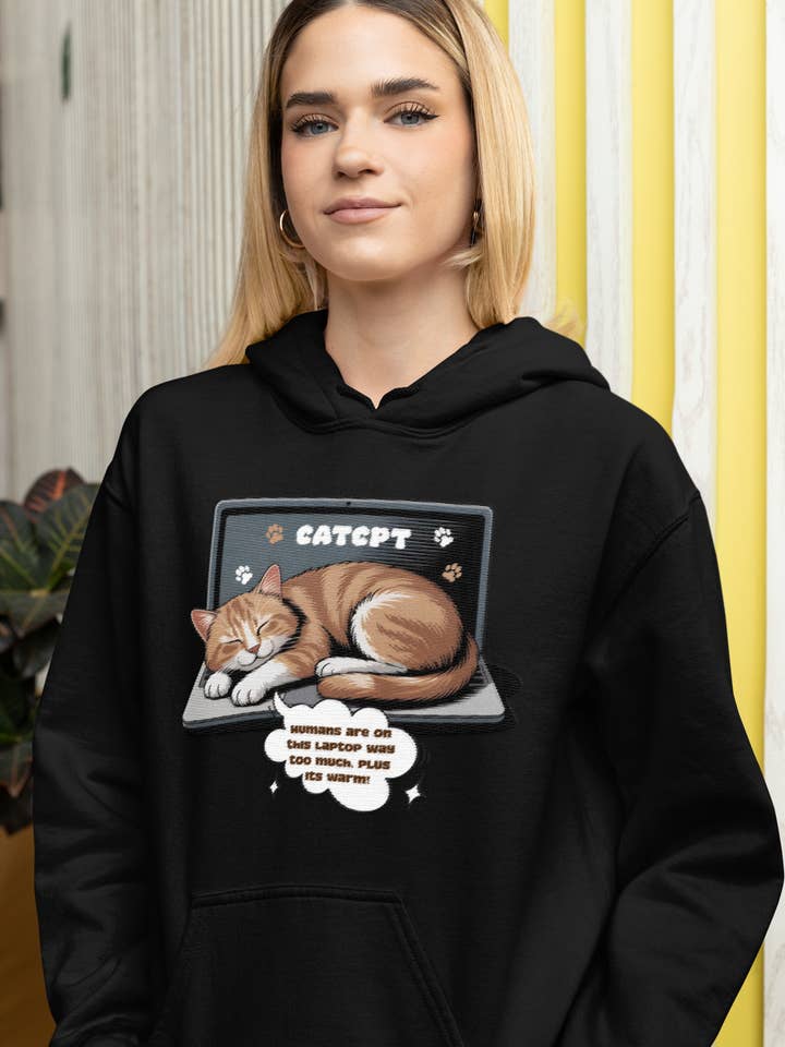 CatCPT Funny Cat Sleeping on Laptop T-Shirt – Cat Psychological Training of Humans Tee for wholesale by Encore2wo