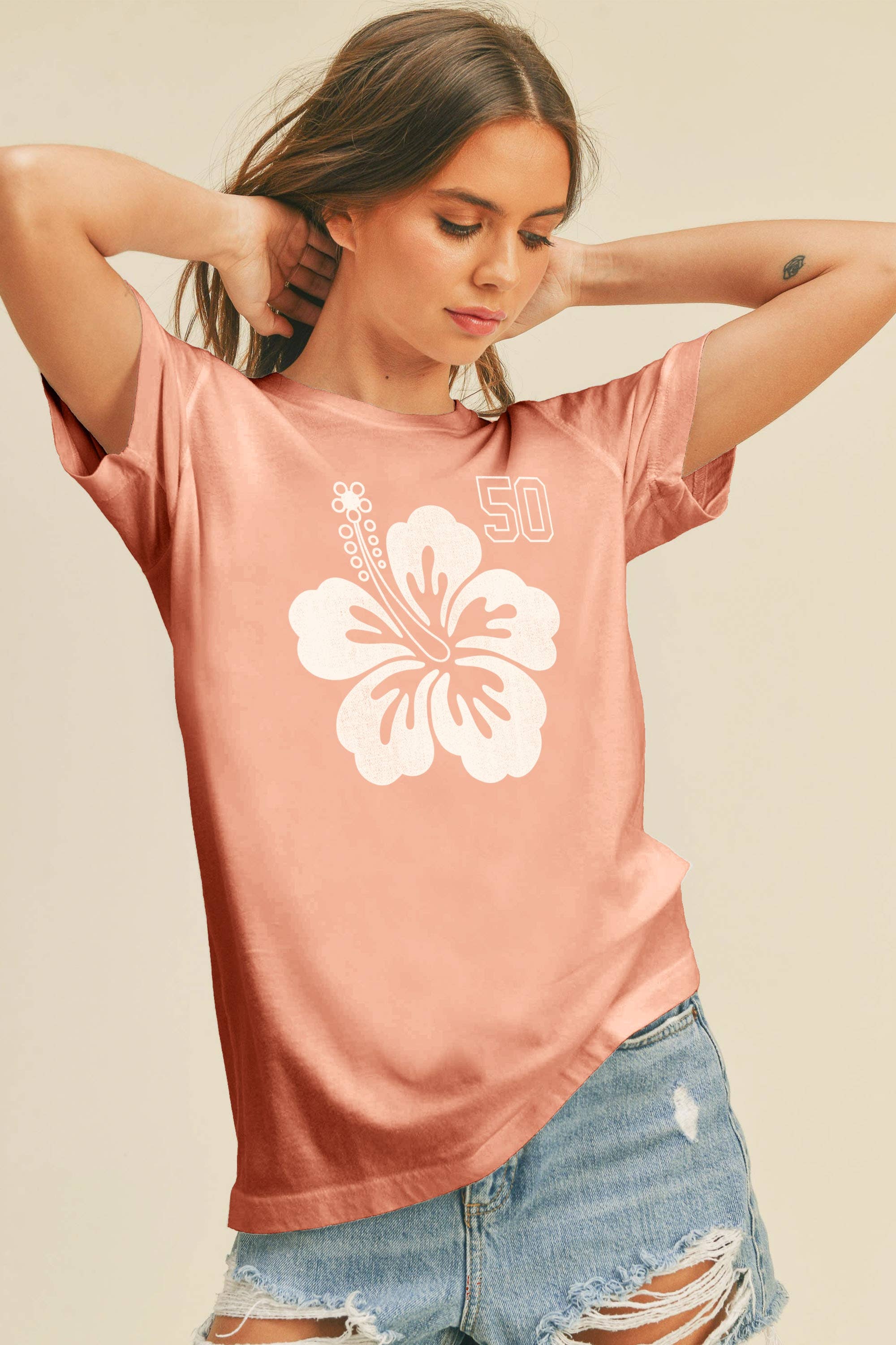 Honestee - Wholesale T-Shirt (Graphic) - Women's - Hawaiian Flower Graphic Short Sleeve T-Shirt3