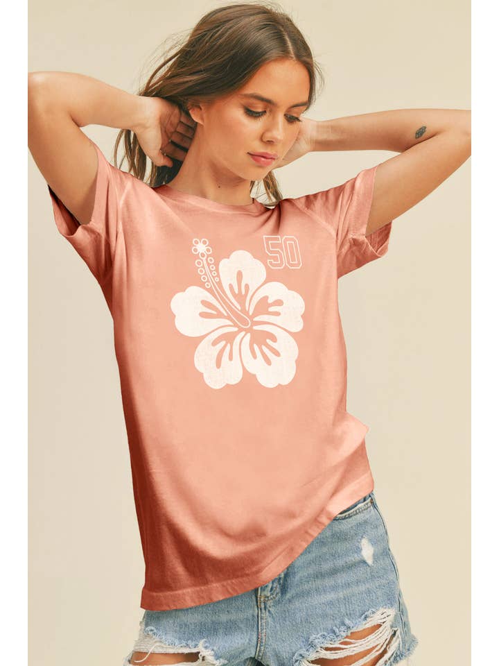 Honestee - Wholesale T-Shirt (Graphic) - Women's - Hawaiian Flower Graphic Short Sleeve T-Shirt3