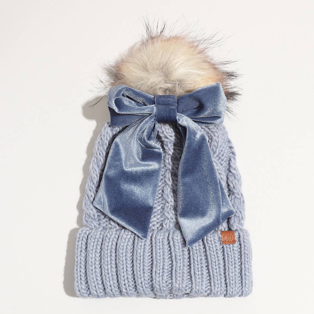 Fashion City - Wholesale Beanie - Women's - Winter Knitted Beanie Pom Pom Ribbon Bow Scrunchie5