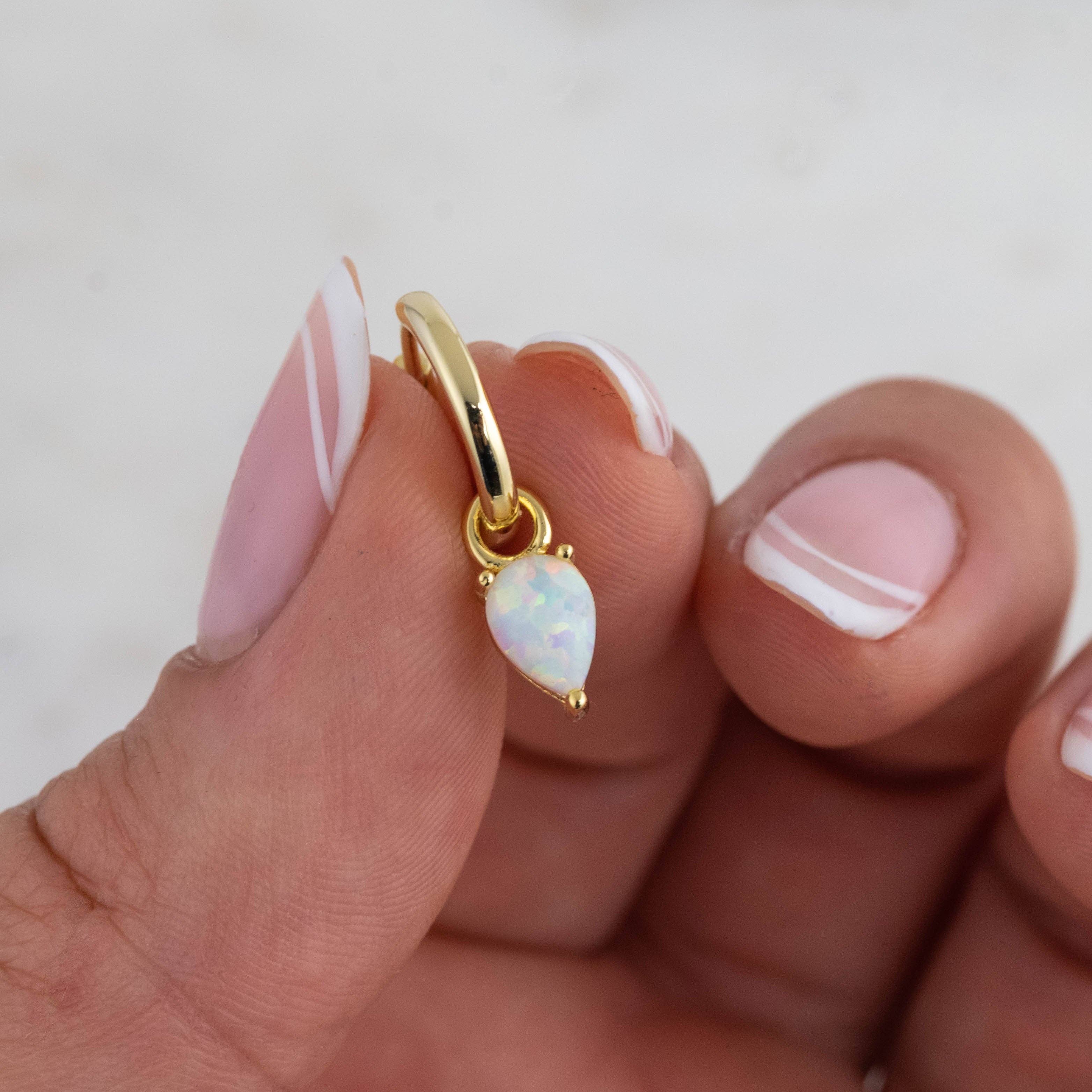 Sami Jewels - Wholesale Huggie Earrings - Opal Tear Drop Charm Huggies2