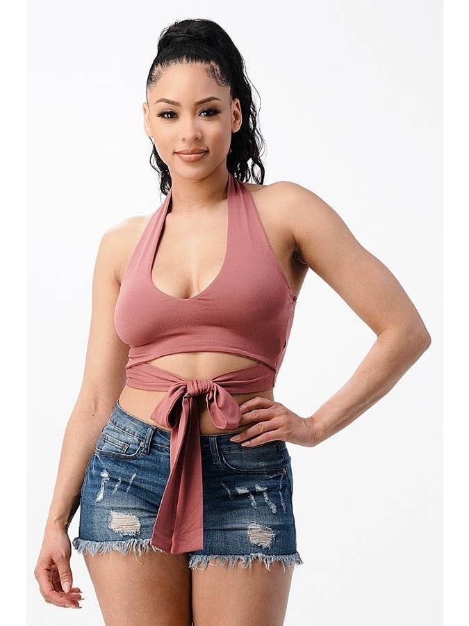 Lime All the Time - Wholesale Knit Top - Women's - Hanging Bra Crop Top with Front tie in2