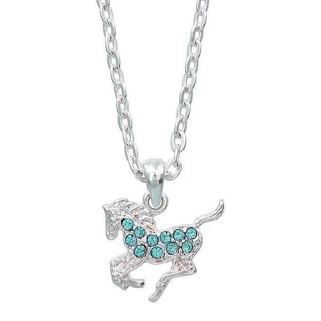 AWST Intl - Wholesale Kids Necklace - Kids - AWST Int'l Aqua Precious Pony Necklace w/Aqua Horse Head Gift Box0