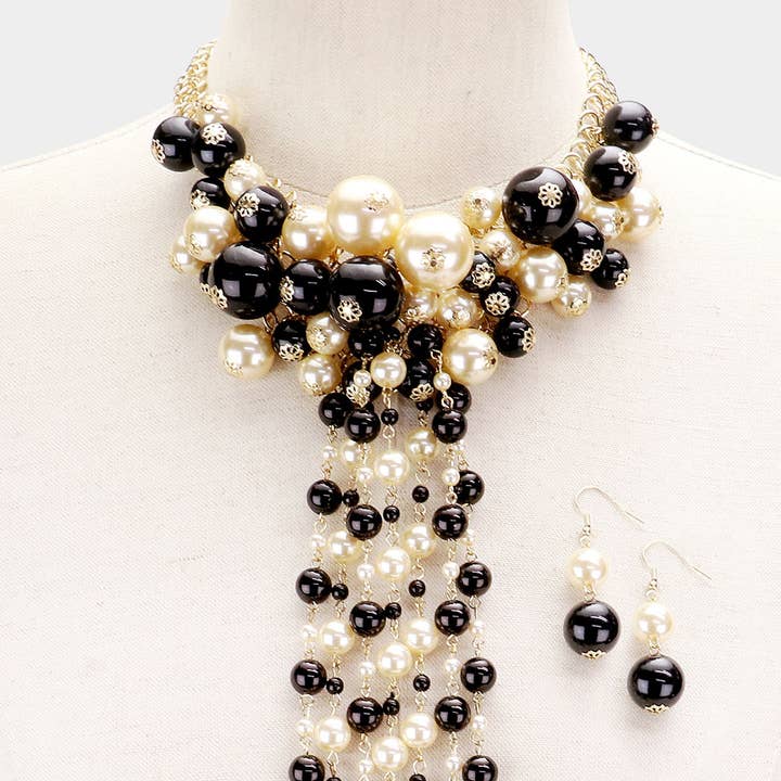 Sensibling Corp. - Wholesale Bib necklace - Pearl Cluster Vine Fringe Bib Necklace1