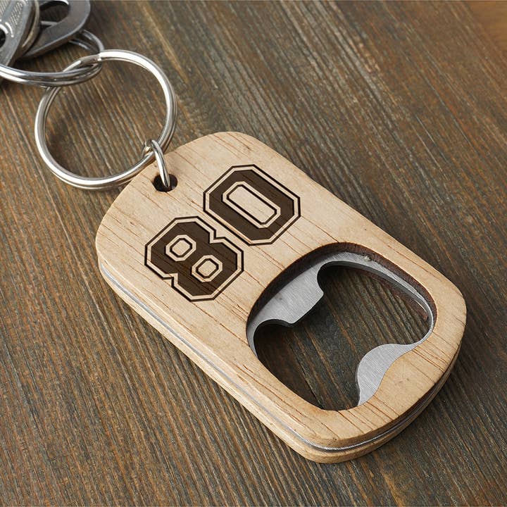 CGB Giftware - Wholesale Bottle/wine opener - '80' Oak Bottle Opener Keyring