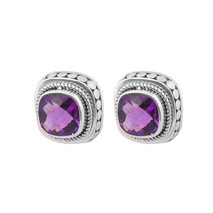 Sterling Silver Amethyst Earrings - Bintik Bintik Collection for wholesale by Kamaron Bali