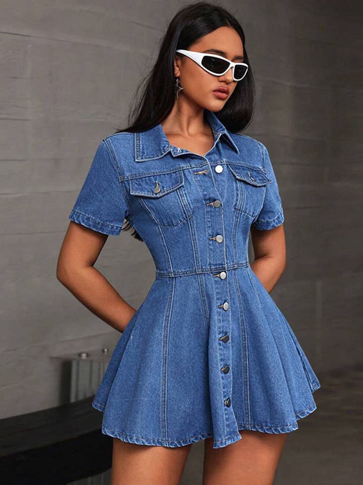 Denim Blazer Shirt Dress for wholesale by Aria Romance