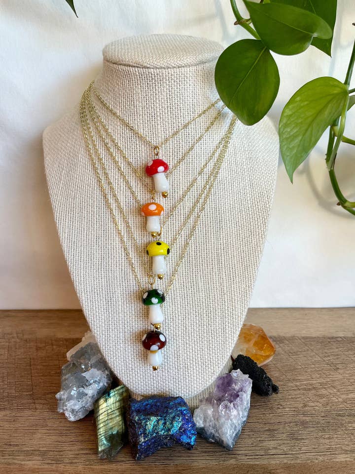 Rainbow Mushroom Indie Necklaces for wholesale by Bohindie Silver