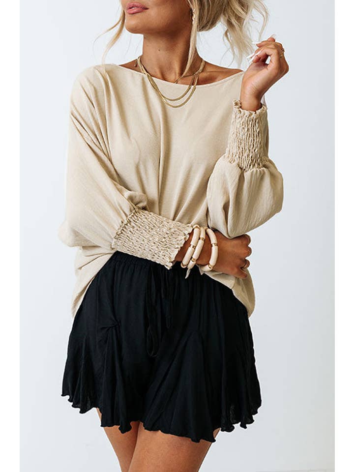 PRETTY BASH - Wholesale Blouse - Women's - Smocked Wrist Shift Top