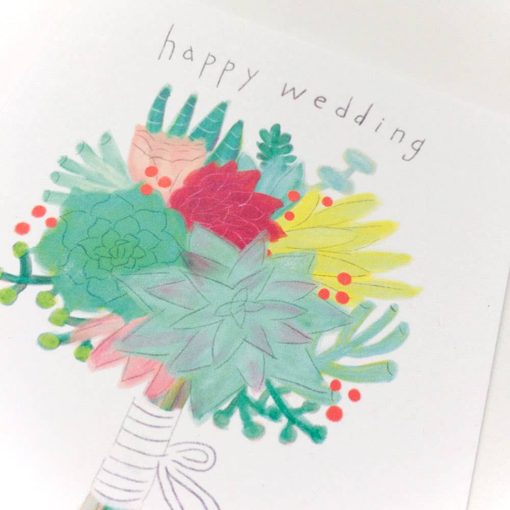 Honeyberry Studios - Wholesale Wedding Card - Succulent Bouquet Wedding Greeting Card2