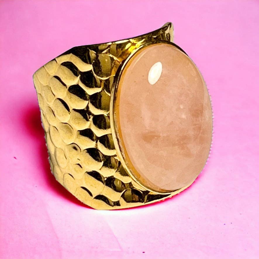TOURMALYN - Vente Bague de cocktail/de cérémonie - Bague "AURELIE" dorée or fin en pierre de quartz rose7