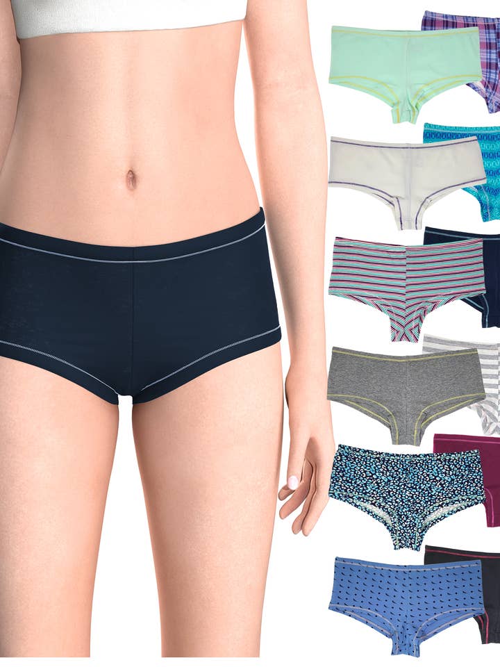 12 Pack Women's Cotton Basic Boyshort Briefs for wholesale by I-Wear Brands