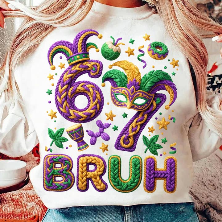 Faux Yarn Mardi Gras 67 Tee, Mardi Gras Six Seven Sweatshirt for wholesale by DLT Ecommerce