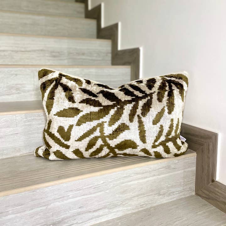 Velvet Ikat Cushion Olive Branch | Velvet Ikat Pillow Cover for wholesale by Mila∞Miro by Emelie