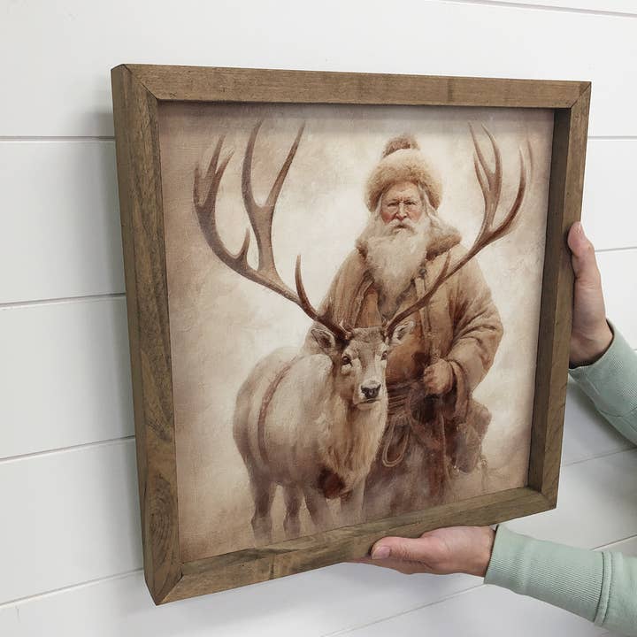 Hangout Home - Wholesale Christmas Wall Art - Vintage Santa & Reindeer - Rustic Holiday Canvas Art2