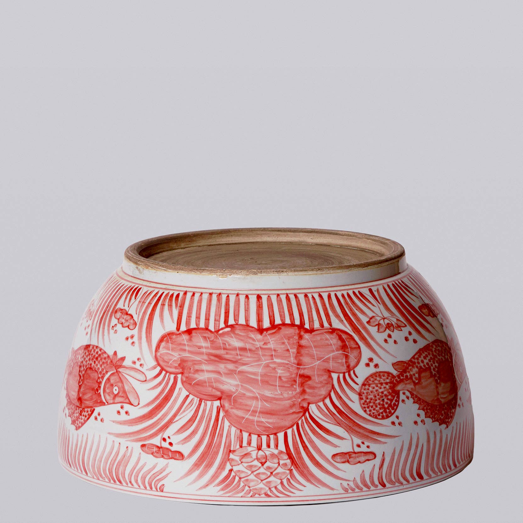 Cobalt Guild - Wholesale Decoratief bord/schotel/kom - Rood en Wit Porseleinen Vis en Lotus Grote Kom4
