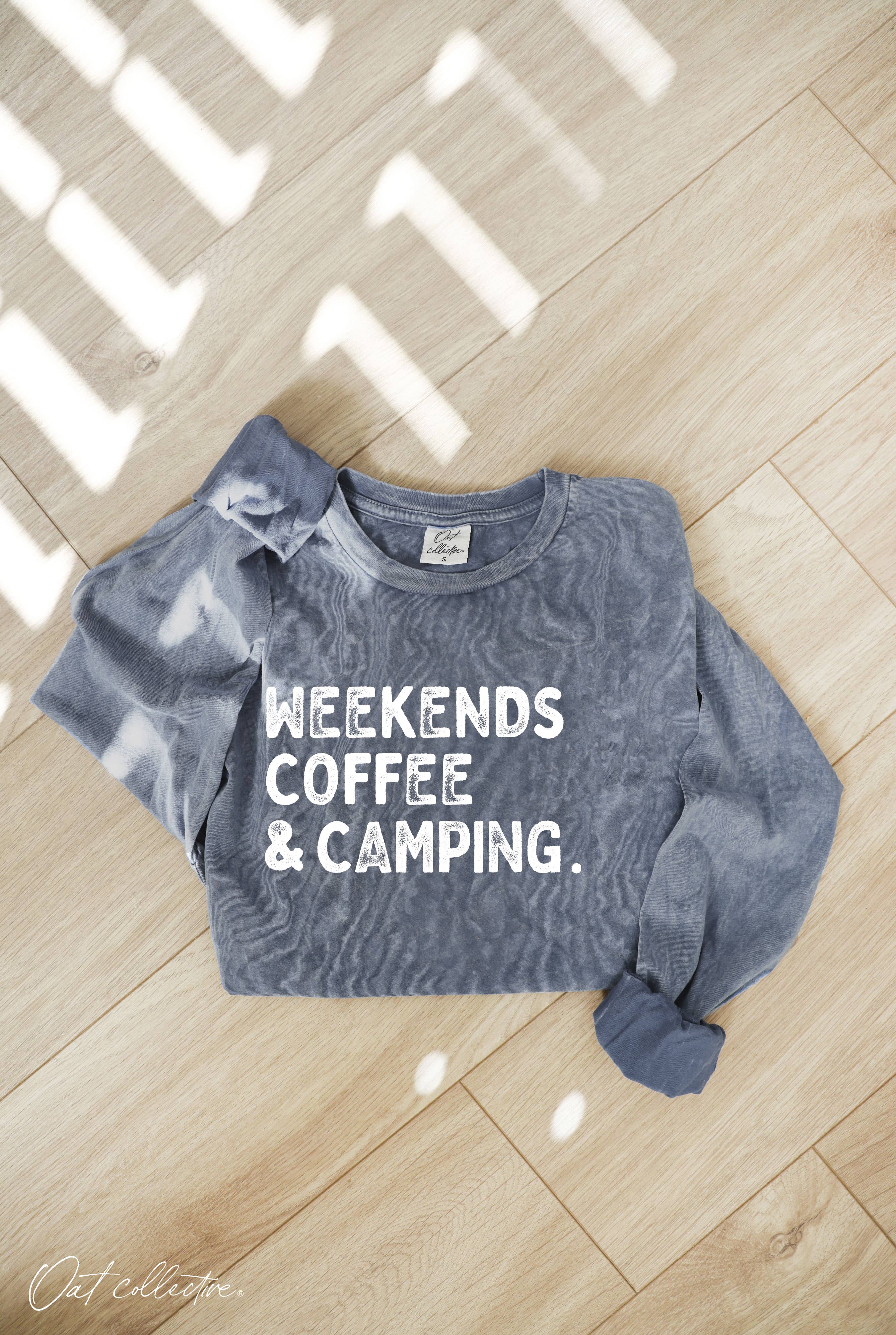 OAT COLLECTIVE - Wholesale Screen Printed T-Shirt - Women's - WEEKENDS COFFEE CAMPING Mineral Washed Long Sleeve Graphic9