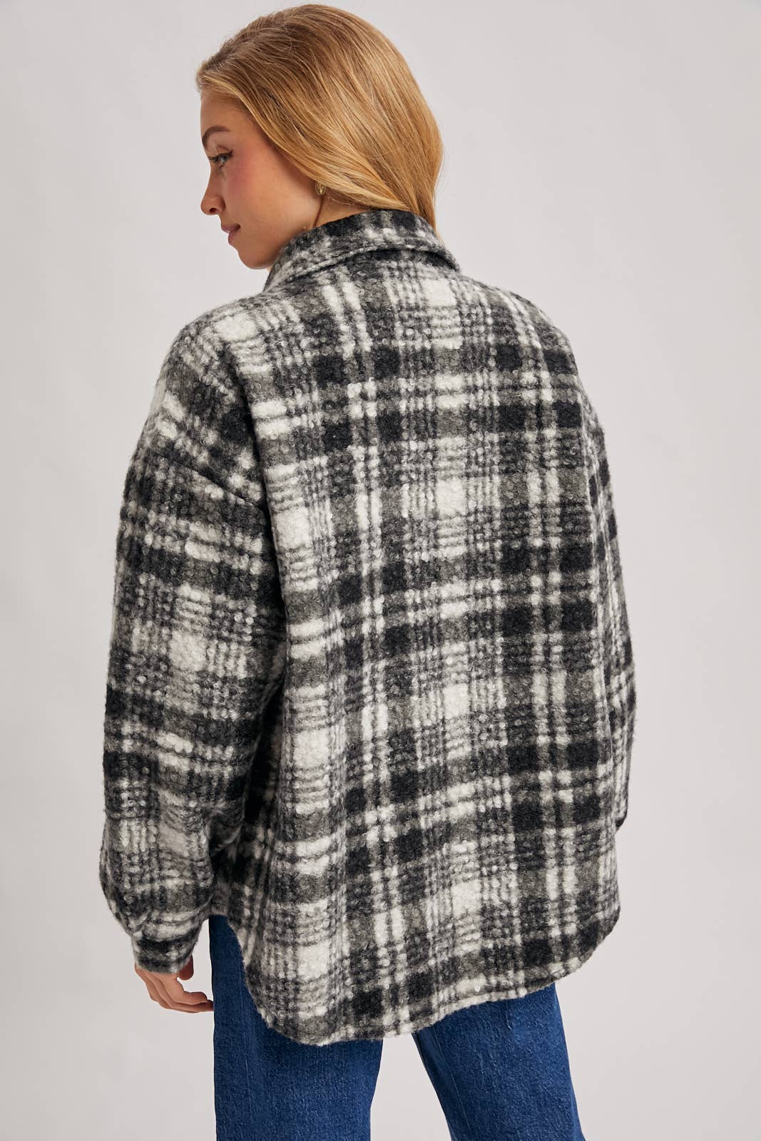 Bluivy - Wholesale Shirt Jacket/Shacket - Women's - BUTTON DOWN BOUCLE PLAID SHACKET WITH POCKETS6