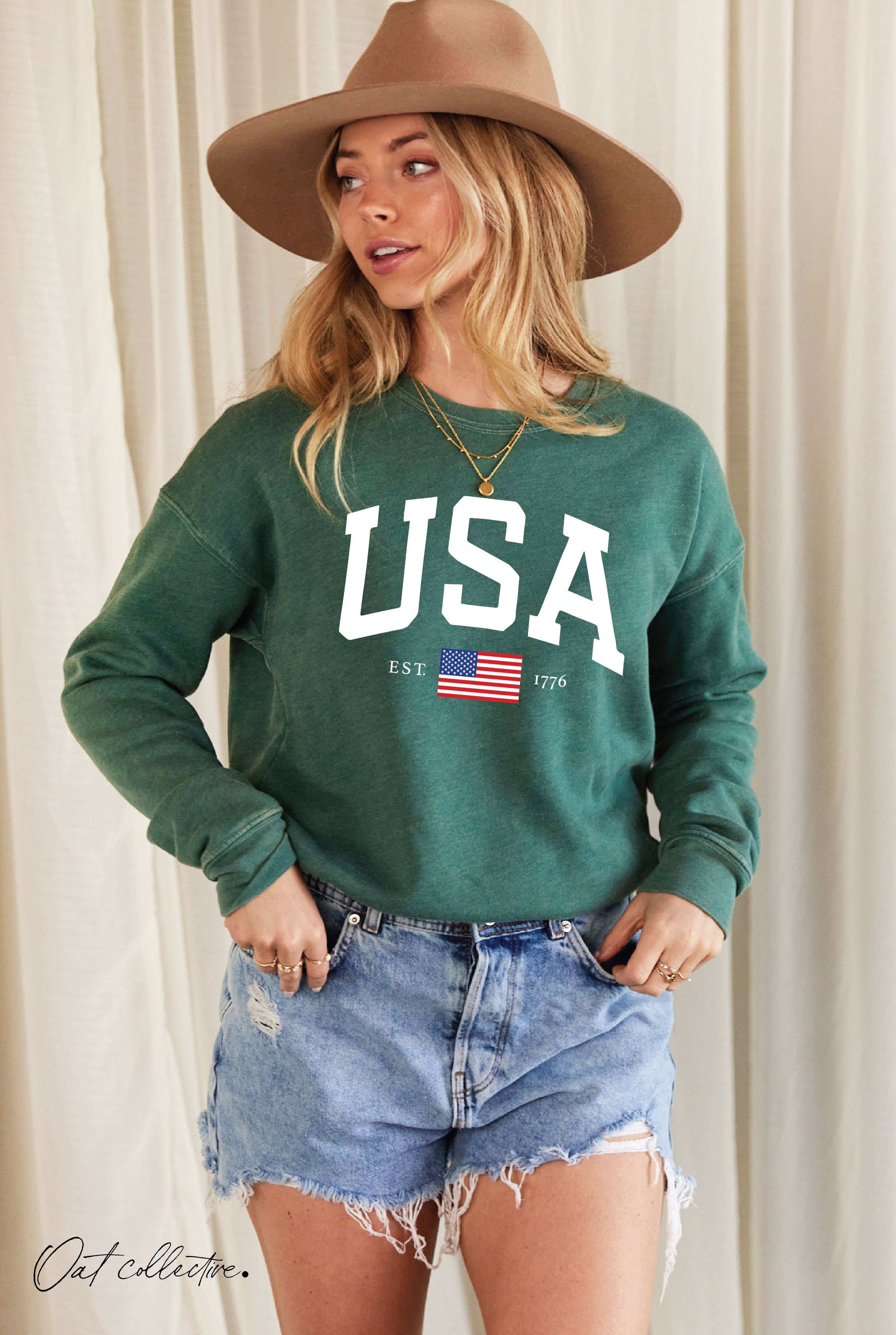 OAT COLLECTIVE - Wholesale Graphic Sweatshirt - Women's - USA EST.1776 Mineral Graphic Sweatshirt5